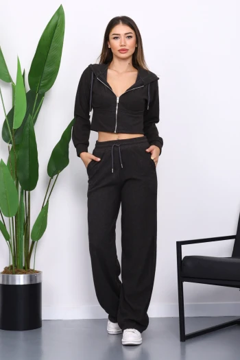 Antrasit Kapşonlu Hırka Pantolonlu Selanik Takım