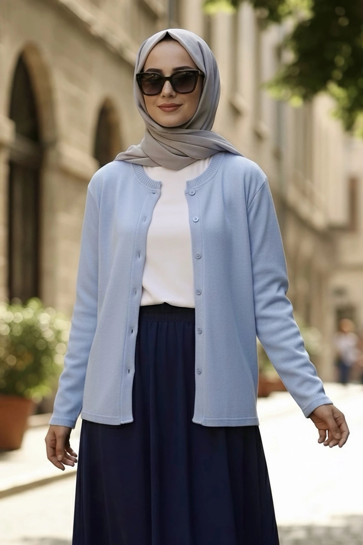 Bebe Mavi Düğmeli Dokulu Hırka