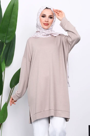Bej Bisiklet Yaka Modal Tunik