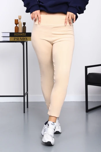 Bej Yüksek Bel Şardonlu Dalgıç Tayt