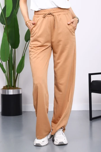 Bisküvi Bel Lastikli İki İplik Palazzo Eşofman Alt