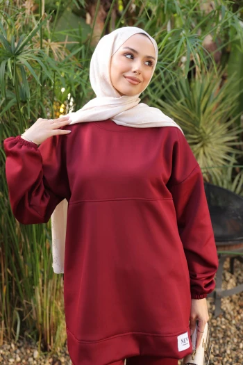 Bordo Armalı Tunik Pantolonlu Takım