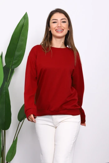 Bordo Bisiklet Yaka İki İplik Sweatshirt