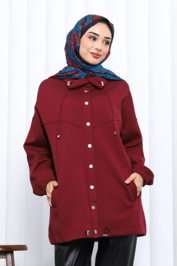 Bordo Çıtçıt Detaylı Cepli Ceket