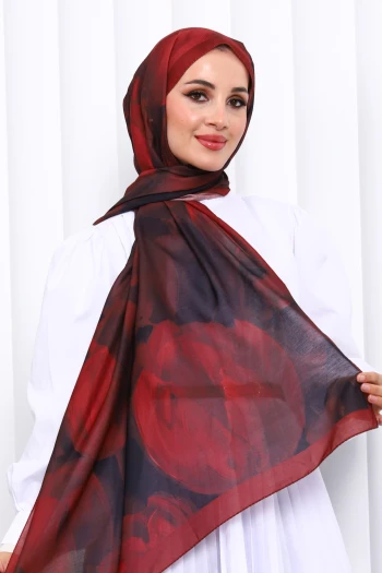 Bordo Desenli Soft Dijital Şal