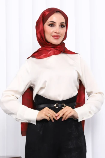 Bordo Desenli Soft Dijital Şal