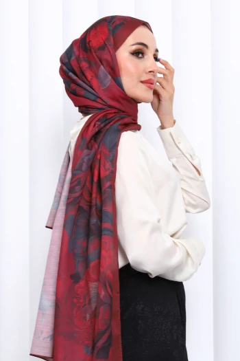 Bordo Desenli Soft Dijital Şal