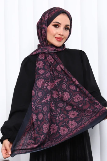 Bordo Desenli Soft Dijital Şal