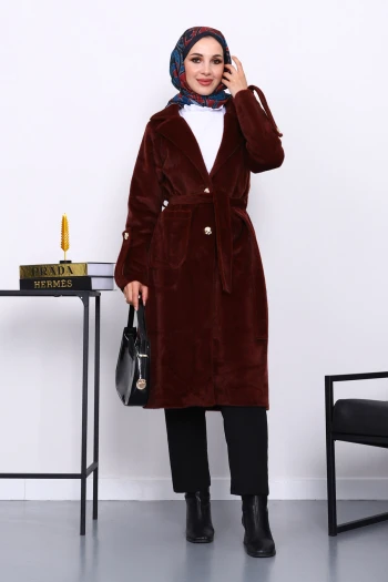 Bordo Kruvaze Yaka Kol Apoletli Angora Kaban