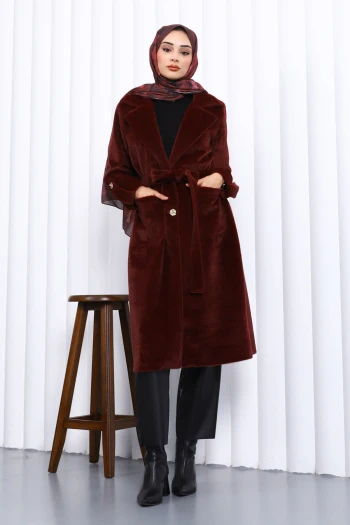 Bordo Kruvaze Yaka Kol Apoletli Angora Kaban