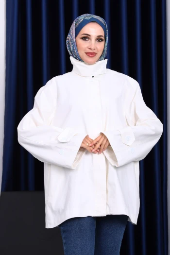 Ekru Düğmeli Astarlı Gabardin Ceket