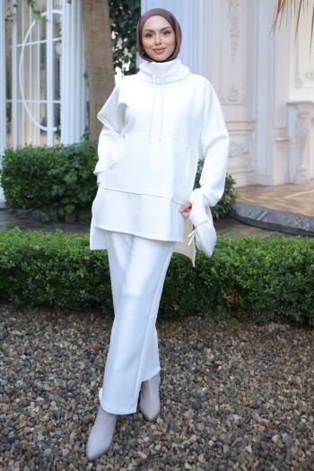 Ekru Cepli Tunik Pantolonlu Scuba Takım