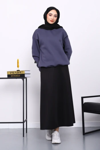 Füme Bisiklet Yaka Şadonlu Üç iplik Sweat