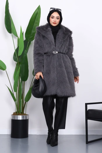 Füme Kemerli Astarlı Kürk Kaban