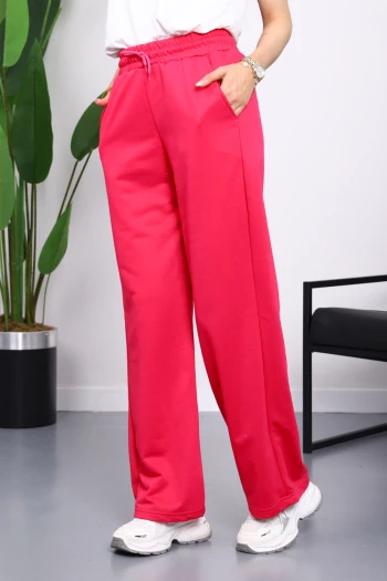 Fuşya Bel Lastikli İki İplik Palazzo Eşofman Alt