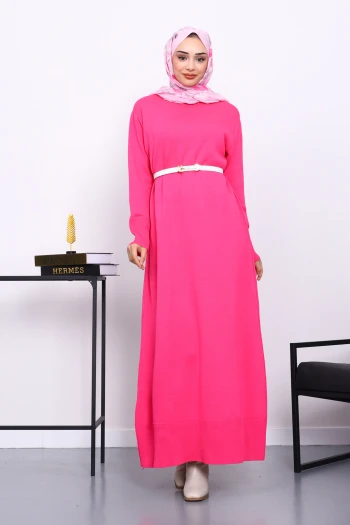 Fuşya Bisiklet Yaka Triko Elbise