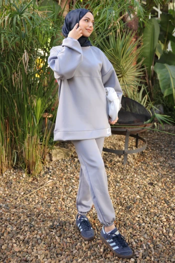 Gri Armalı Tunik Pantolonlu Takım