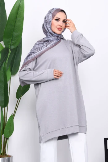 Gri Bisiklet Yaka Modal Tunik