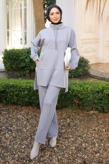 Gri Cepli Tunik Pantolonlu Scuba Takım