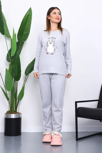 Gri Kışlık Pamuklu İnterlok Pijama Takımı