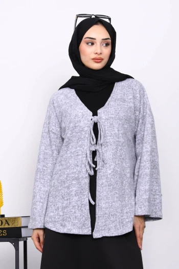 Gri Ön Bağlamalı Yumoş Kimono