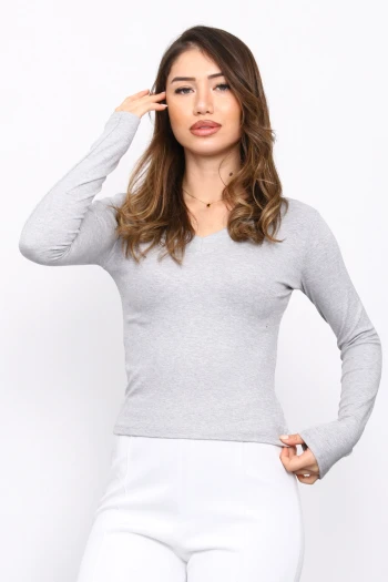 Gri V Yaka Modal Bluz