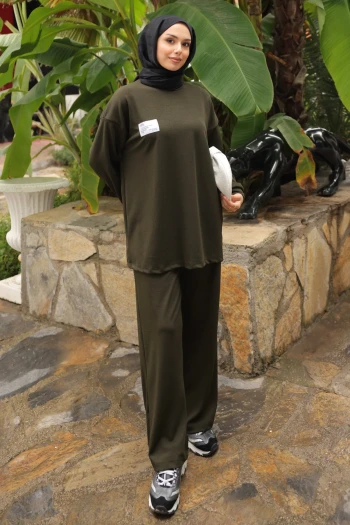 Haki Armalı Tunik Pantolonlu Takım