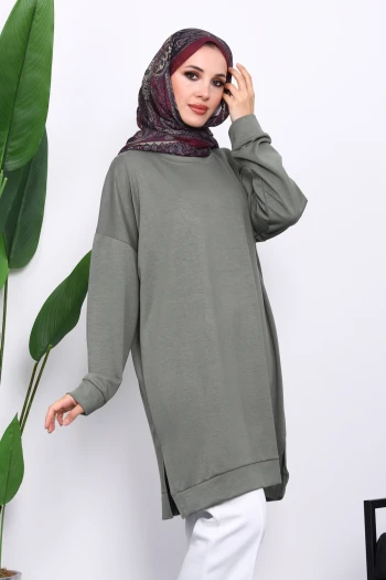Haki Bisiklet Yaka Modal Tunik