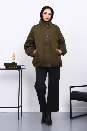 Haki Pileli Astarlı Gabardin Ceket