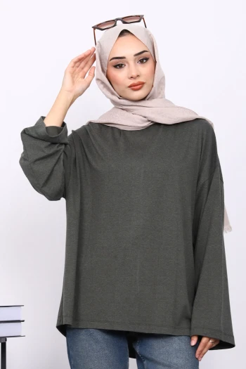 Haki Yarım Balıkçı Yaka Bluz