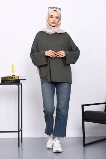 Haki Yarım Balıkçı Yaka Bluz