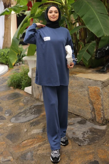 İndigo Armalı Tunik Pantolonlu Takım