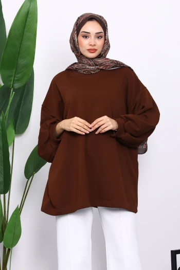 Kahverengi Balon Kol Oversize Sweatshirt