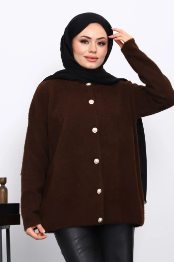 Kahverengi Bisiklet Yaka Angora Yumoş Hırka