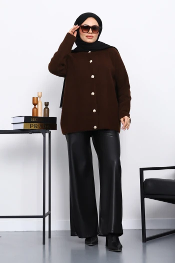 Kahverengi Bisiklet Yaka Angora Yumoş Hırka