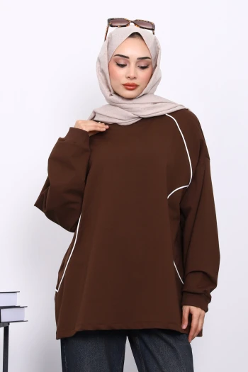 Kahverengi Biyeli İki İplik Sweatshirt