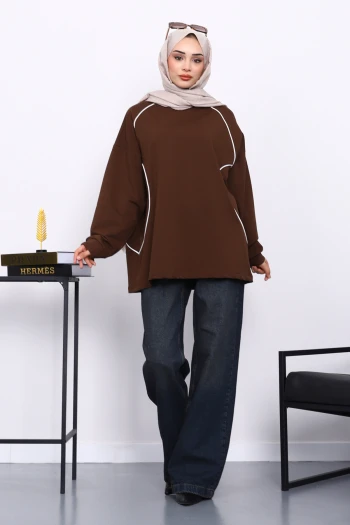 Kahverengi Biyeli İki İplik Sweatshirt