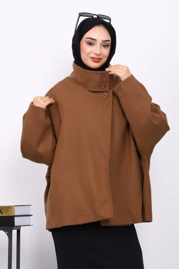 Kahverengi Cepli Oversize Kaşe Kaban