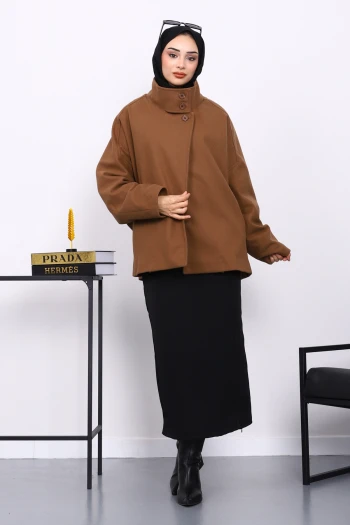 Kahverengi Cepli Oversize Kaşe Kaban