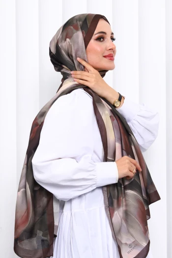 Kahverengi Desenli Soft Dijital Şal