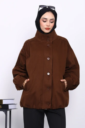 Kahverengi Pileli Astarlı Gabardin Ceket