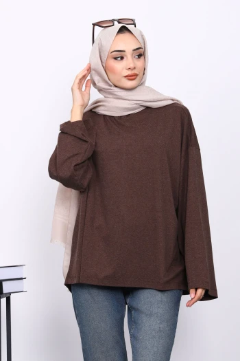 Kahverengi Yarım Balıkçı Yaka Bluz