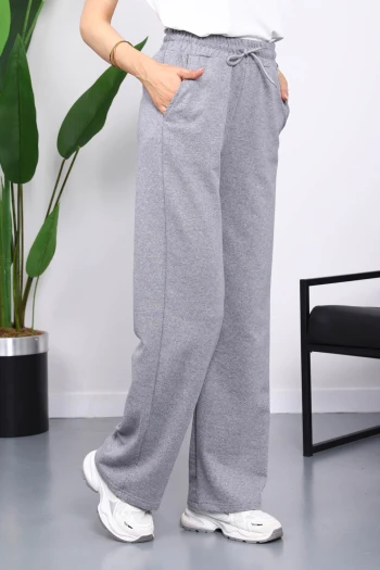 Koyu Gri Bel Lastikli İki İplik Palazzo Eşofman Alt