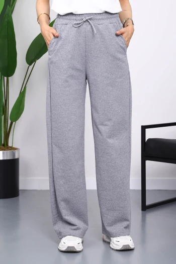 Koyu Gri Bel Lastikli İki İplik Palazzo Eşofman Alt