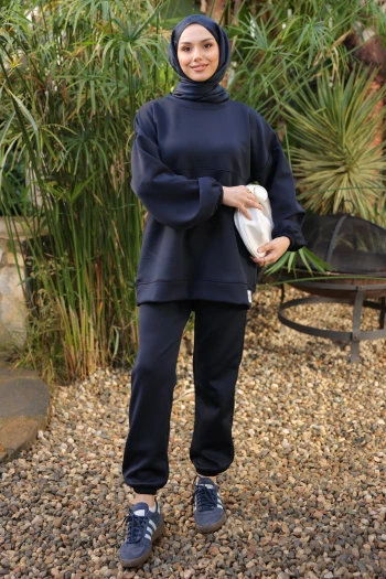 Koyu Lacivert Armalı Tunik Pantolonlu Takım