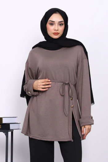 Koyuv Vizon Düğme Detaylı Modal Tunik