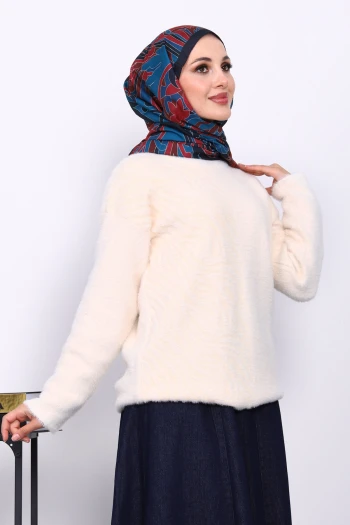 Krem Bisiklet Yaka Angora Yumoş Triko Kazak