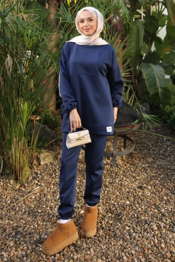 Lacivert Armalı Tunik Pantolonlu Takım