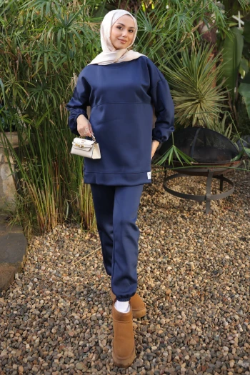Lacivert Armalı Tunik Pantolonlu Takım