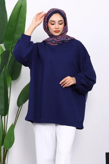 Lacivert Balon Kol Oversize Sweatshirt